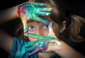 little girl and water colors - portrait