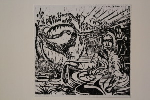 Holzschnitt, "im Wasser, Sonne", Ende 70-er/Anfang 80-er Jahre, 17,5 x 17