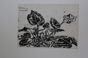 Holzschnitt, "Blumenstilleben Alpenveilchen", Ende 70-er/ Anfang 80-er Jahre, 19 x 14