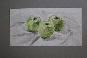 Aquarell, "Stillleben grüne Äpfel", 70-er Jahre, 38 x 20, (ps.Ph.)
