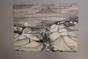 Tuschzeichnung, "fiktive Landschaft", Ende 70-er Jahre, 45 x 33