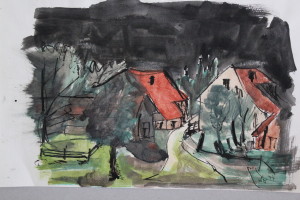 Tusche, Gouache, "Häuser", 1974, 24,5 x 17