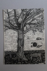 Tuschezeichnung, "Baum", Ende 60-er/Anfang 70-er Jahre, 29,7 x 40,5
