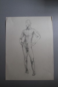 Bleistiftzeichnung, "männlicher Akt", 70-er Jahre, 36 x 48