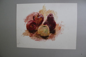 Mischtechnik - Pigmente, Bindemittel (?), "Stillleben mit Äpfeln", 70-er Jahre, 49,5 x 37,5