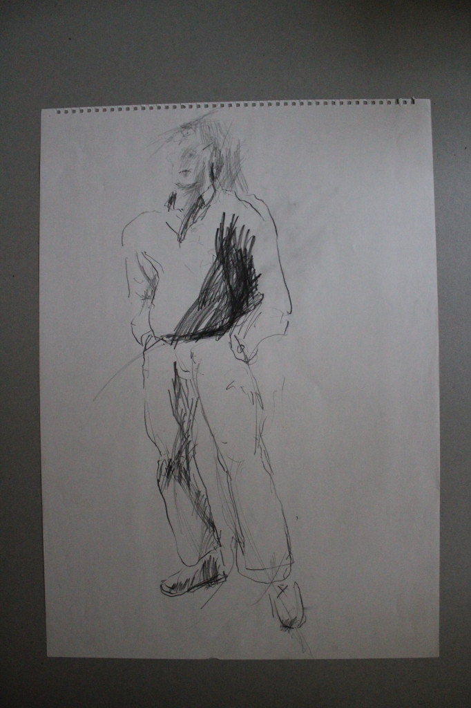 Bleistiftzeichnung, "männliche Figur, stehend", Ende 70-er Jahre, 42 x 59,5