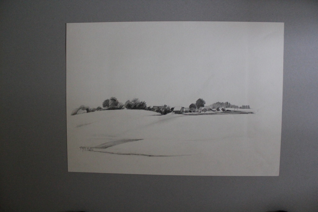 Bleistiftzeichnung, "fränkische Landschaft", Ende 70-er/Anfang 80-er Jahre, 59,5 x 42