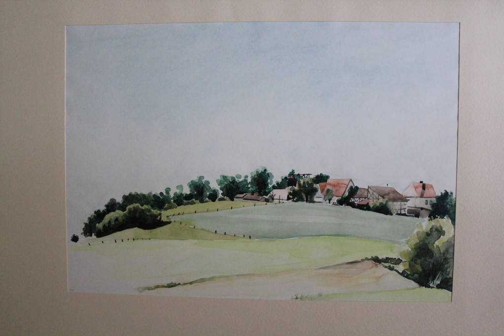 Aquarell, "fränkische Landschaft", 1981, 58,5 x 34