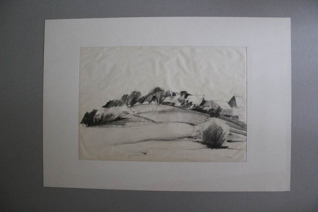 Bleistiftzeichnung, "fränkische Landschaft", 1981, 40,5 x 27,5
