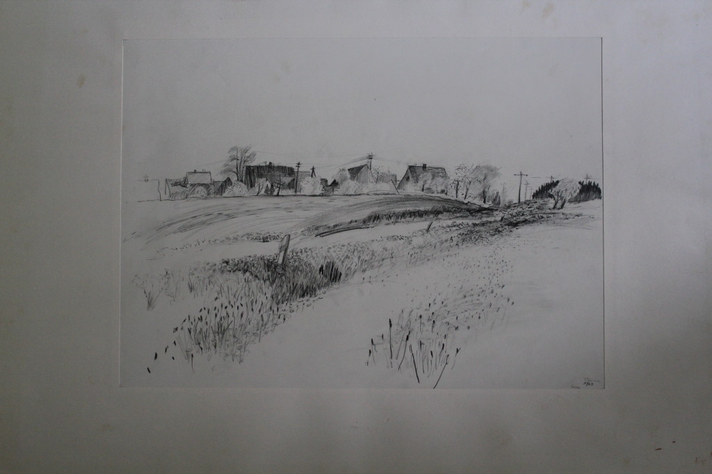 Bleistiftzeichnung, "fränkisches Dorf", 1983, 54 x 39