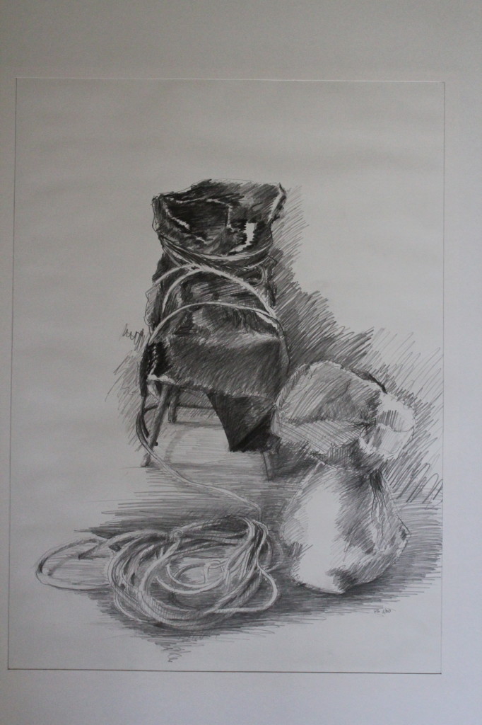 Bleistiftzeichnung, "seltsames Ambiente", 1980, 38,5 x 52,5