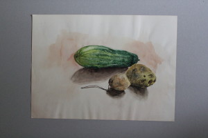 Aquarell, "Gurke, Kartoffeln", Ende 70-er Jahre, 45 x 33