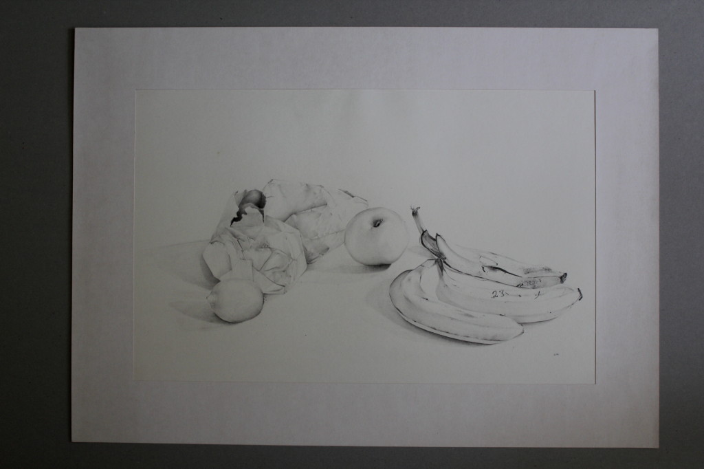 Bleistiftzeichnung, "Stillleben mit Obst", 1982, 54,5 x 35