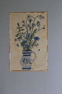 Tusche, Farbstift, "Blumenstillleben", Ende 60-er/Anfang 70-er Jahre, 19,5 x 29,5