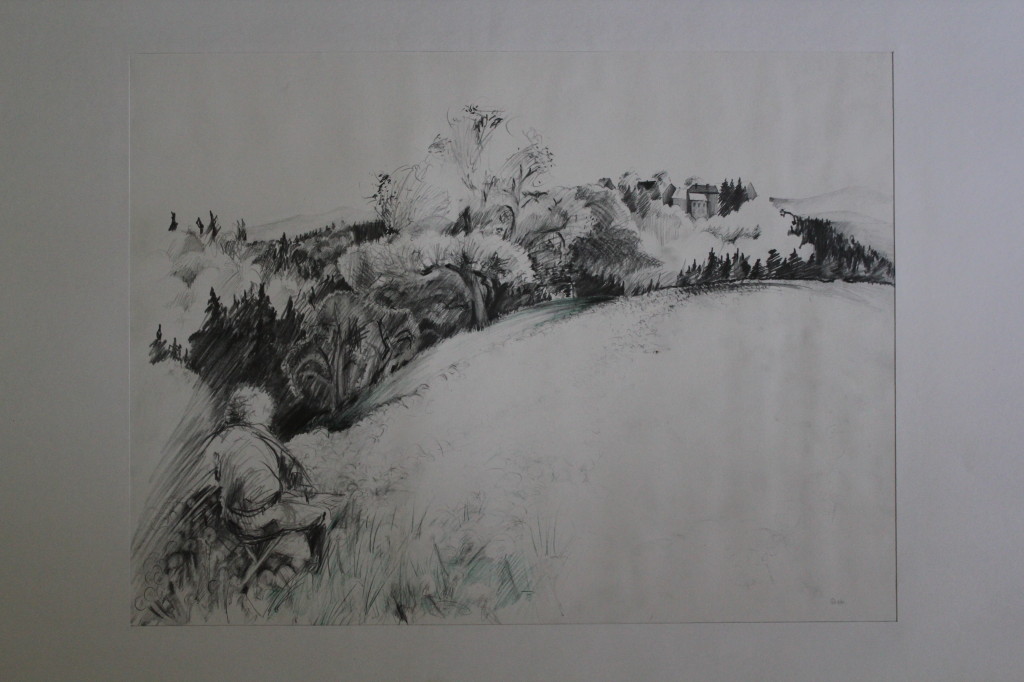 Bleistiftzeichnung/Buntstift, "Landschaft und Landschaftsmaler", 1983 (?), 55 x 41