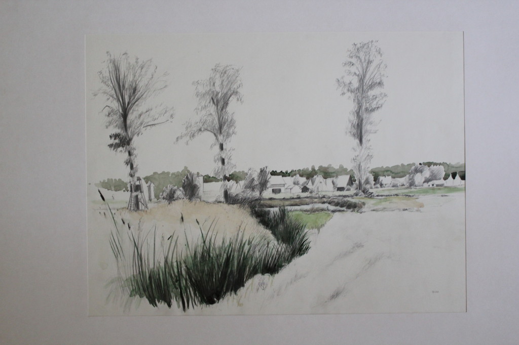 Aquarell/Bleistift, "fränkische Landschaft", 1983, 54,5 x 40,5