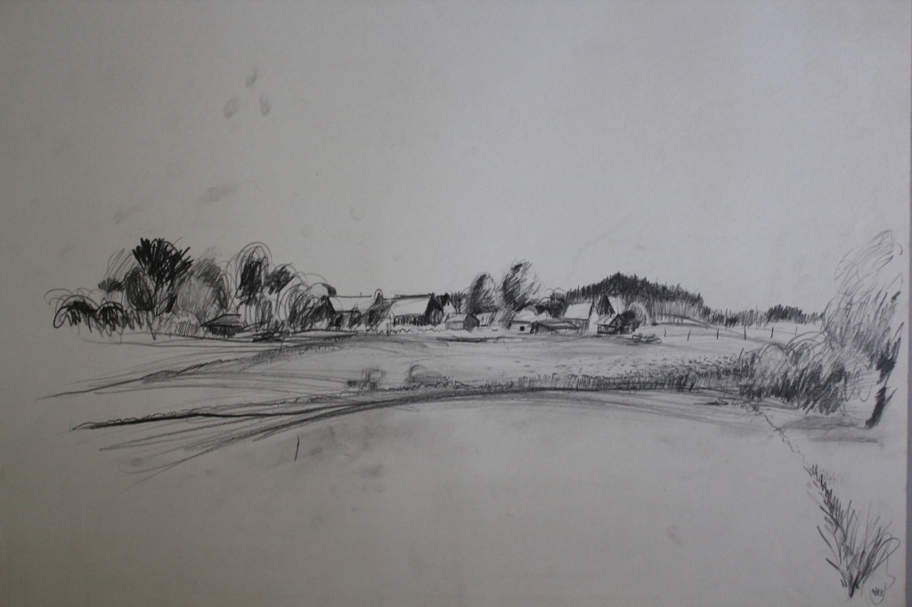Bleistiftzeichnung, "fränkische Landschaft", 1983, 84 x 59,5