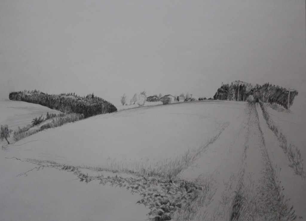 fränkische Landschaft, Bleistift auf Papier, 1982, 56 x 42