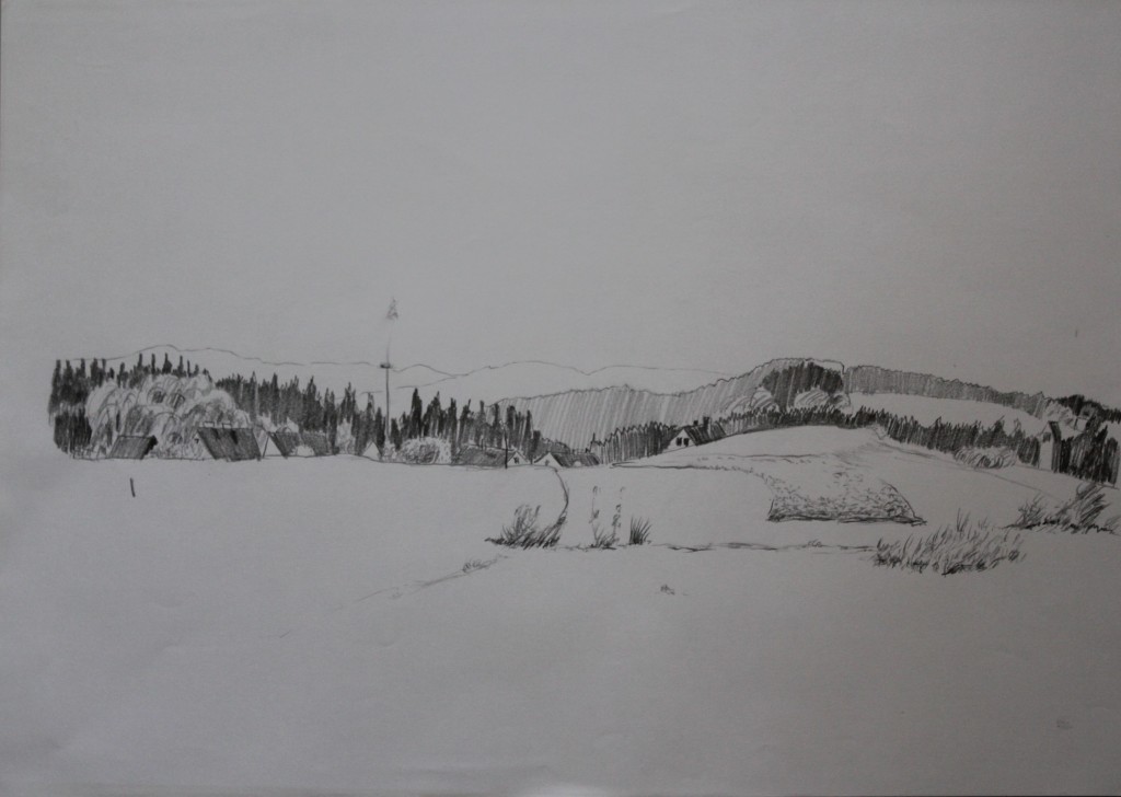 fränkische Landschaft, Bleistift auf Papier, 1982, 59 x 42