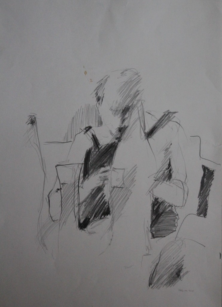 Szene mit Flaschen, Bleistift auf Papier, 1981, 42 x 56