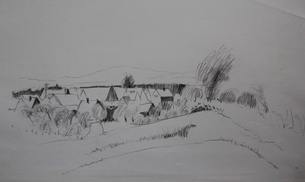 fränkische Landschaft, Bleistift auf Papier, 1982, 59 x 42
