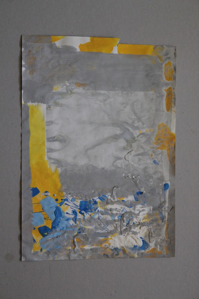Informel Blau - Gelb, Dispersion auf Papier, 80-er Jahre, 29,5 x 41,5