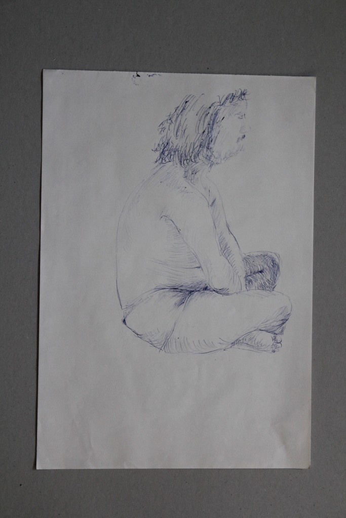 männlicher Akt, Kugelschreiber auf Papier, 80-er Jahre, 29 x 42