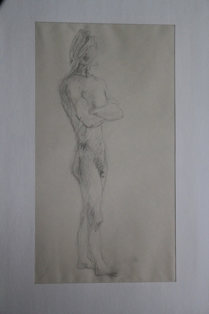männlicher Akt, Bleistift auf Papier, Anfang 80-er Jahre, 25 x 45,5